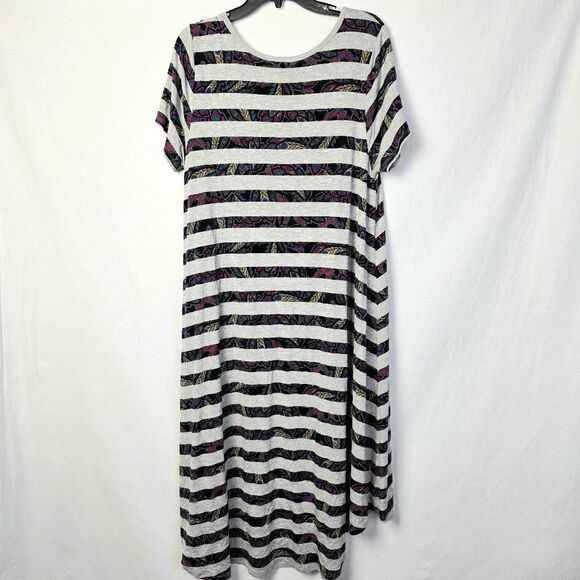 LuLaRoe Striped Paisley Carly Dress Gray Black L - Picture 5 of 9
